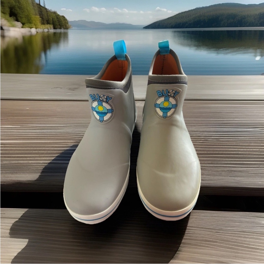 New XtraTuff Inspired Buoy Gray Blue Deck Rubber Boots Kids Unisex Sz 4 READ